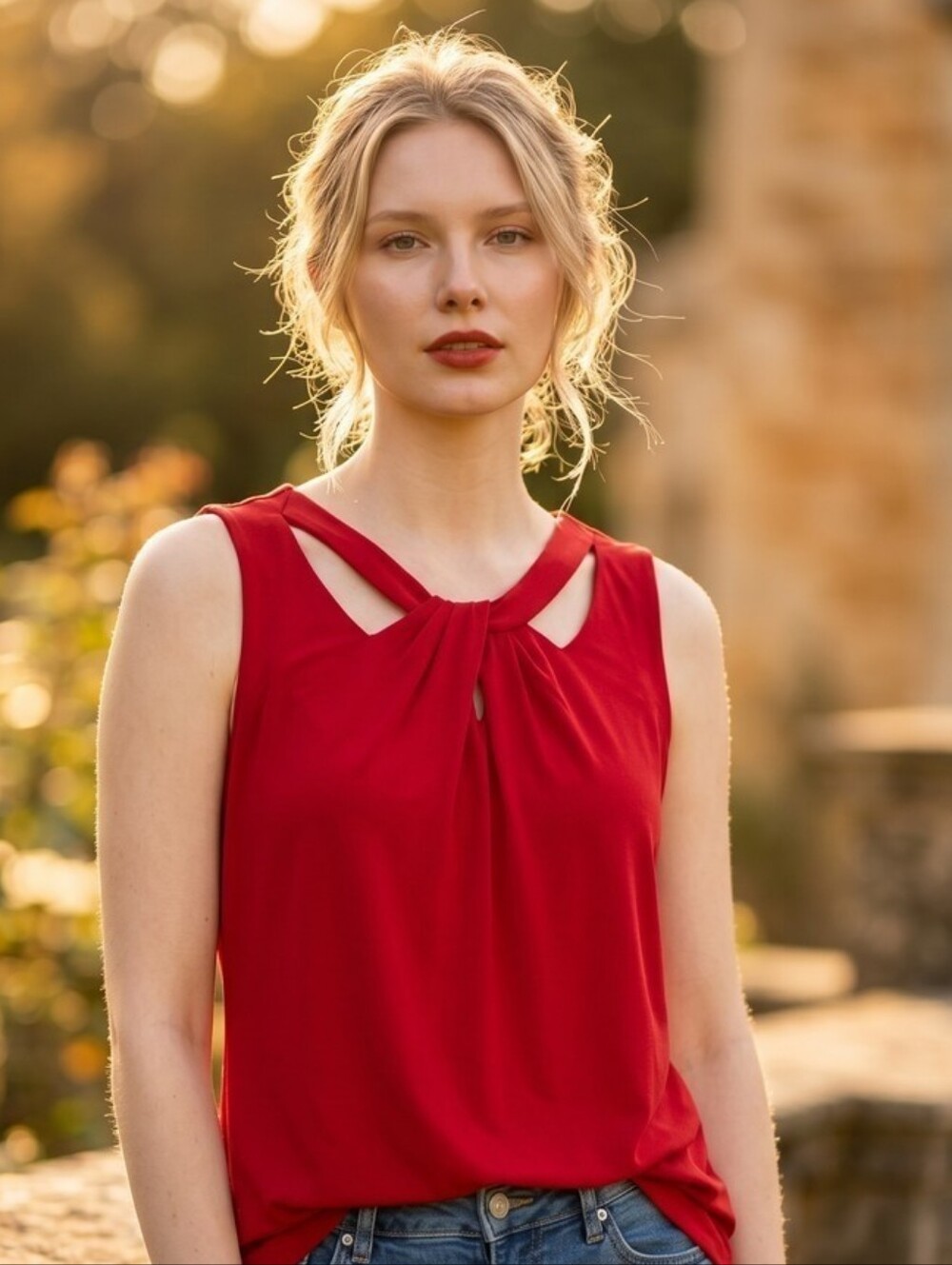 Nine West Twist Knot Cut-Out Sleeveless Blouse